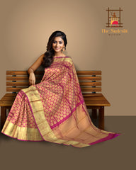Reddish Pink Kanchipuram Silk Saree with Annam Chakram Bhutta Jaquard - Auspicious Grandeur