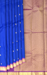 Royal Blue Kanchipuram Silk Saree with Delicate Small Bhuttas & Purple Accents - Regal Charm