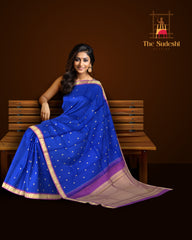 Royal Blue Kanchipuram Silk Saree with Delicate Small Bhuttas & Purple Accents - Regal Charm