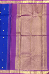 Royal Blue Kanchipuram Silk Saree with Delicate Small Bhuttas & Purple Accents - Regal Charm