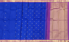 Royal Blue Kanchipuram Silk Saree with Delicate Small Bhuttas & Purple Accents - Regal Charm