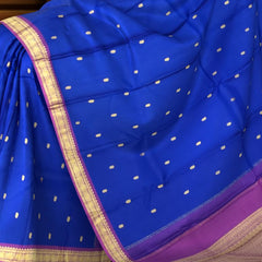 Royal Blue Kanchipuram Silk Saree with Delicate Small Bhuttas & Purple Accents - Regal Charm