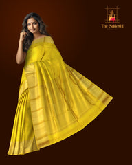Luminous Mango Yellow Kanchipuram Silk Saree with Delicate Small Bhuttas - Golden Glow