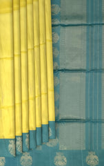 Golden Yellow Kanchipuram Silk Saree with Gandaberunda Border & Small Bhuttas - Sacred Splendor