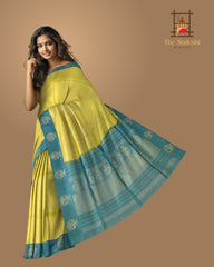 Golden Yellow Kanchipuram Silk Saree with Gandaberunda Border & Small Bhuttas - Sacred Splendor