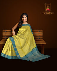 Golden Yellow Kanchipuram Silk Saree with Gandaberunda Border & Small Bhuttas - Sacred Splendor
