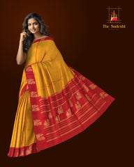 Orangish Yellow Kanchipuram Silk Saree with Annam Border & Small Bhuttas - Auspicious Charm
