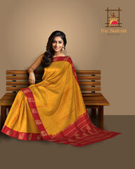 Orangish Yellow Kanchipuram Silk Saree with Annam Border & Small Bhuttas - Auspicious Charm