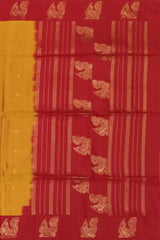 Orangish Yellow Kanchipuram Silk Saree with Annam Border & Small Bhuttas - Auspicious Charm