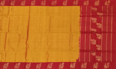 Orangish Yellow Kanchipuram Silk Saree with Annam Border & Small Bhuttas - Auspicious Charm