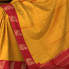 Orangish Yellow Kanchipuram Silk Saree with Annam Border & Small Bhuttas - Auspicious Charm