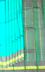 Sea Green Jacquard Kanchipuram Silk Saree with Single Side Border