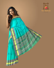 Sea Green Jacquard Kanchipuram Silk Saree with Single Side Border
