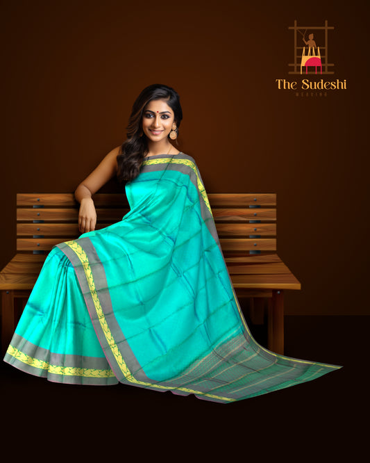 Sea Green Jacquard Kanchipuram Silk Saree with Single Side Border