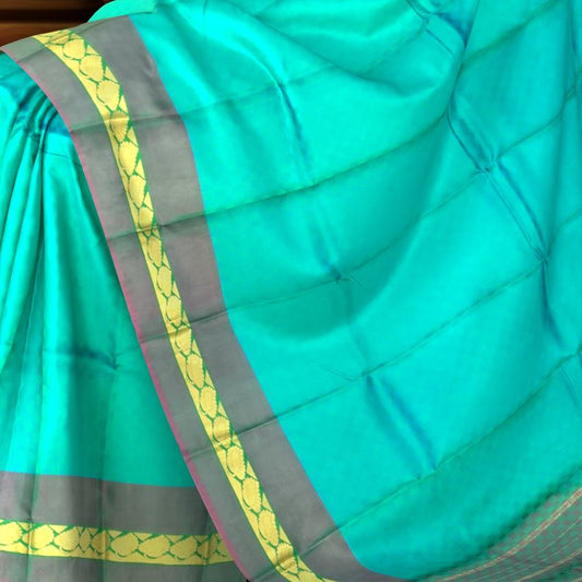 Sea Green Jacquard Kanchipuram Silk Saree with Single Side Border