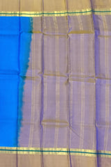 Blue and Mustard Kanchipuram Silk Saree with Single Side Border