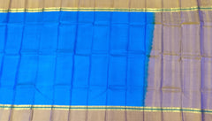 Blue and Mustard Kanchipuram Silk Saree with Single Side Border