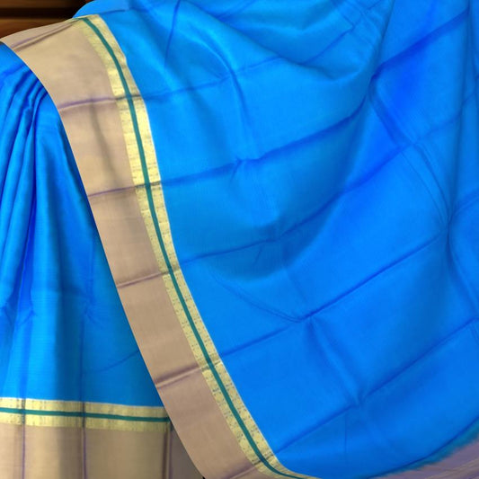 Blue and Mustard Kanchipuram Silk Saree with Single Side Border
