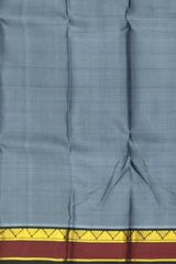 Steel Grey Kanchipuram Silk Saree with Maroon and Black Contrast Border