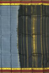 Steel Grey Kanchipuram Silk Saree with Maroon and Black Contrast Border