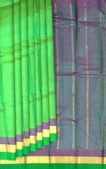 Light Green Kanchipuram Silk Saree with Lilac Contrast Border