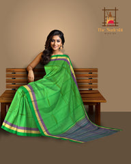 Light Green Kanchipuram Silk Saree with Lilac Contrast Border