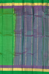 Light Green Kanchipuram Silk Saree with Lilac Contrast Border