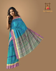 Dual-Tone Blue and Pink Kanchipuram Silk Saree with Dull Pink Border