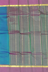 Dual-Tone Blue and Pink Kanchipuram Silk Saree with Dull Pink Border