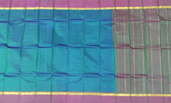 Dual-Tone Blue and Pink Kanchipuram Silk Saree with Dull Pink Border