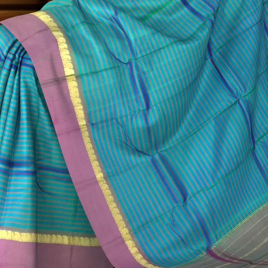 Dual-Tone Blue and Pink Kanchipuram Silk Saree with Dull Pink Border
