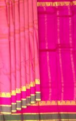 Peach Kanchipuram Silk Saree with Pink and Green Border