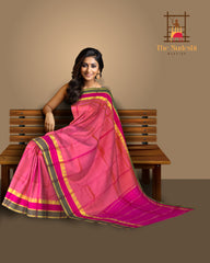 Peach Kanchipuram Silk Saree with Pink and Green Border