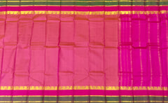 Peach Kanchipuram Silk Saree with Pink and Green Border
