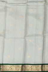 Steel Grey Kanchipuram Silk Saree with Green Border and Butta Design