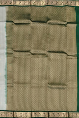 Steel Grey Kanchipuram Silk Saree with Green Border and Butta Design