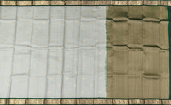 Steel Grey Kanchipuram Silk Saree with Green Border and Butta Design