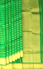 Green Kanchipuram Silk Saree with Self Border and Horizontal Veldhari Pattern