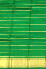 Green Kanchipuram Silk Saree with Self Border and Horizontal Veldhari Pattern