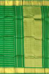 Green Kanchipuram Silk Saree with Self Border and Horizontal Veldhari Pattern