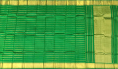 Green Kanchipuram Silk Saree with Self Border and Horizontal Veldhari Pattern