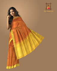 Sunset Orange Kanchipuram Silk Saree with Mustard Yellow Border