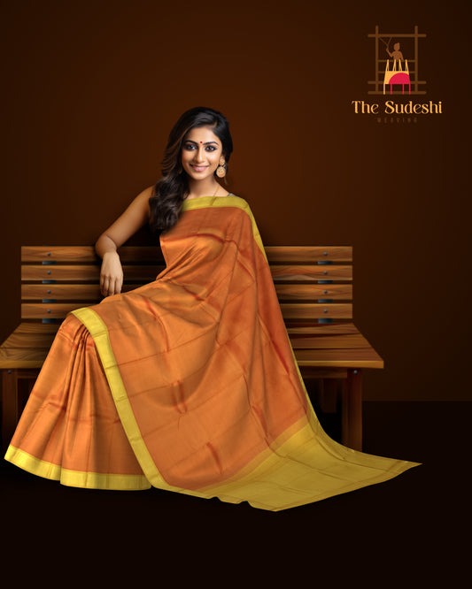 Sunset Orange Kanchipuram Silk Saree with Mustard Yellow Border
