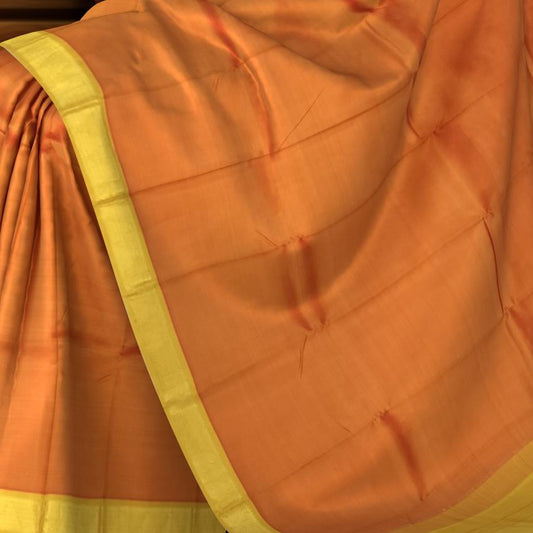 Sunset Orange Kanchipuram Silk Saree with Mustard Yellow Border