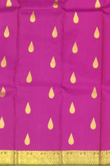 Magenta Kanchipuram Silk Saree with Sap Green Border and Tear-Shaped Buttas