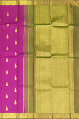 Magenta Kanchipuram Silk Saree with Sap Green Border and Tear-Shaped Buttas