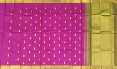 Magenta Kanchipuram Silk Saree with Sap Green Border and Tear-Shaped Buttas