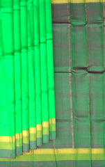 Light Green Kanchipuram Silk Saree with Pink and Green Dual-Tone Border
