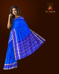 Bright Blue Kanchipuram Silk Saree with Dark Blue Border