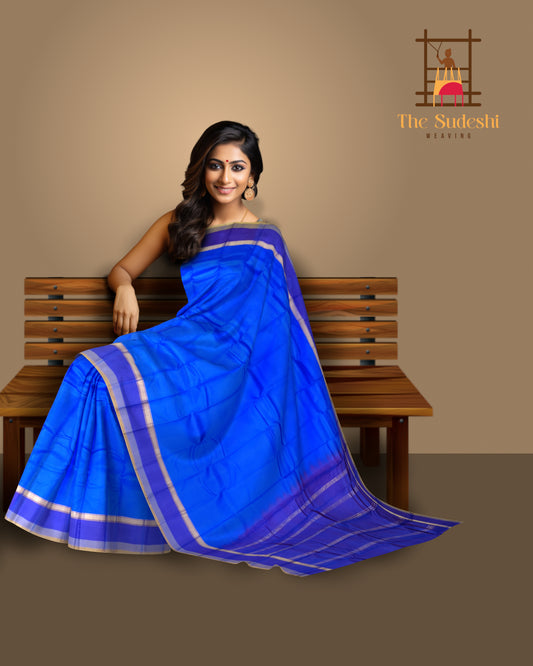 Bright Blue Kanchipuram Silk Saree with Dark Blue Border